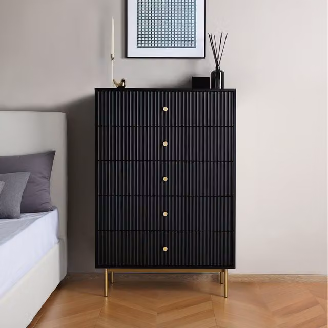 Devon Large 5 Drawer Chest of Drawers in Black