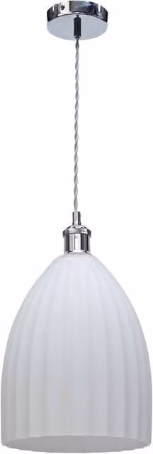 First Choice Lighting Hayes Polished Chrome and White Fluted Glass Cylinder Pendant Light, Height Adjustable