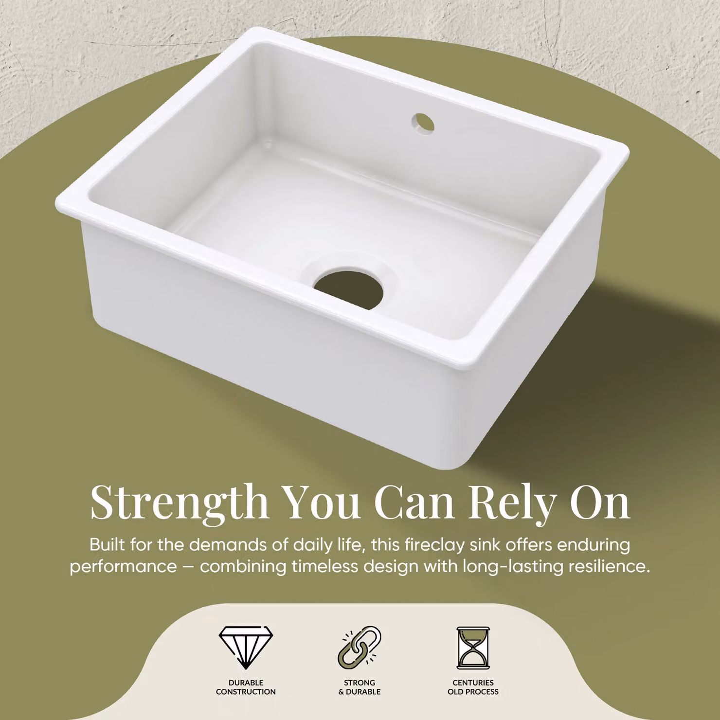 Balterley White Ceramic Fireclay Single Bowl Square Undermount Kitchen Sink with Overflow, W: 54.8 cm, D: 44.2 cm, H: 19.7 cm – 3