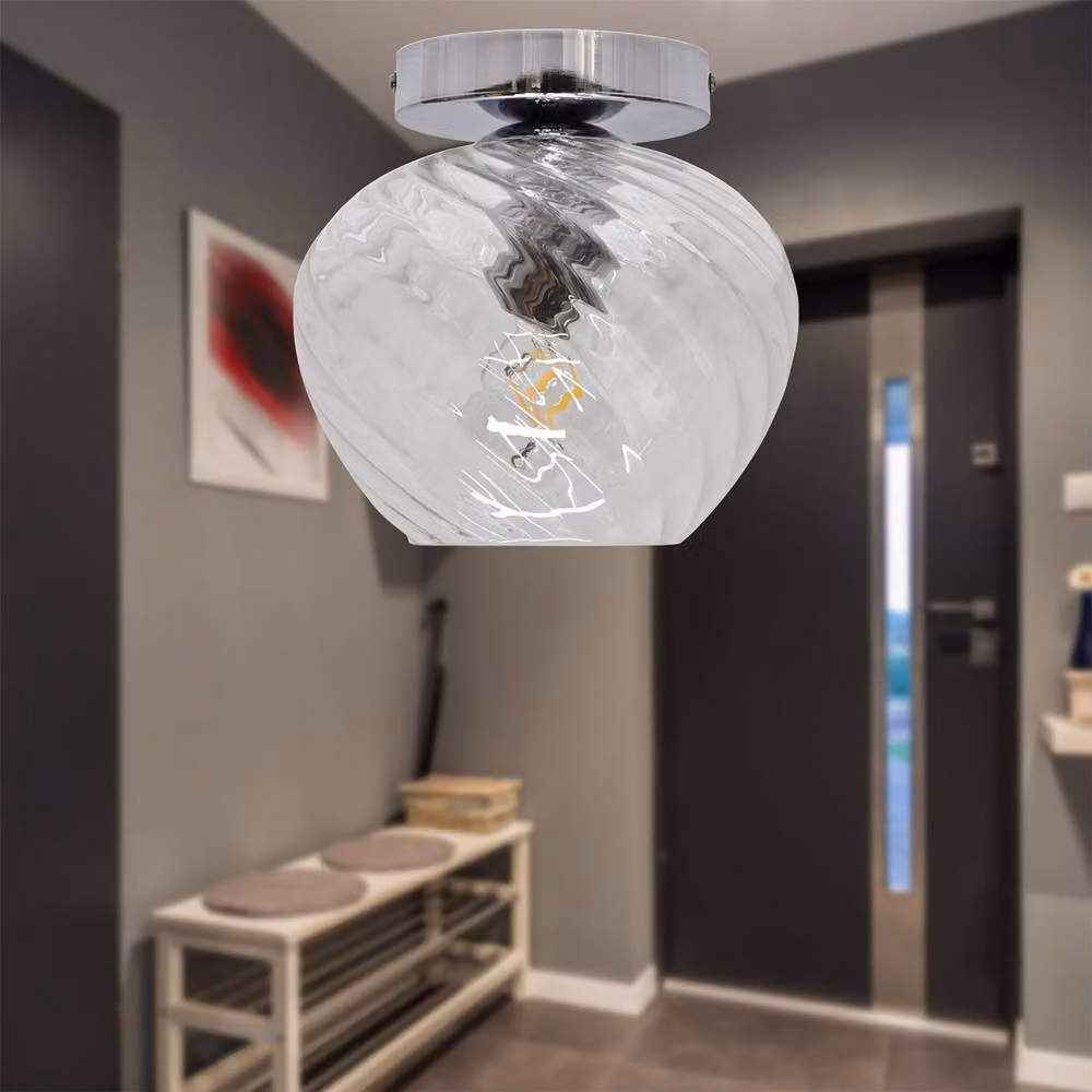 First Choice Lighting Bradson Chrome Ceiling Light Fitting with Transparent Swirl Glass – 2
