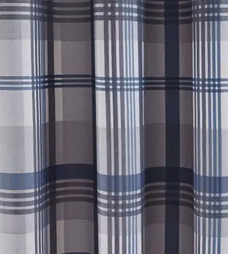 Portfolio Home Orleans Blue Tartan Check Modern Eyelet Ring Top Curtain Pair – 3