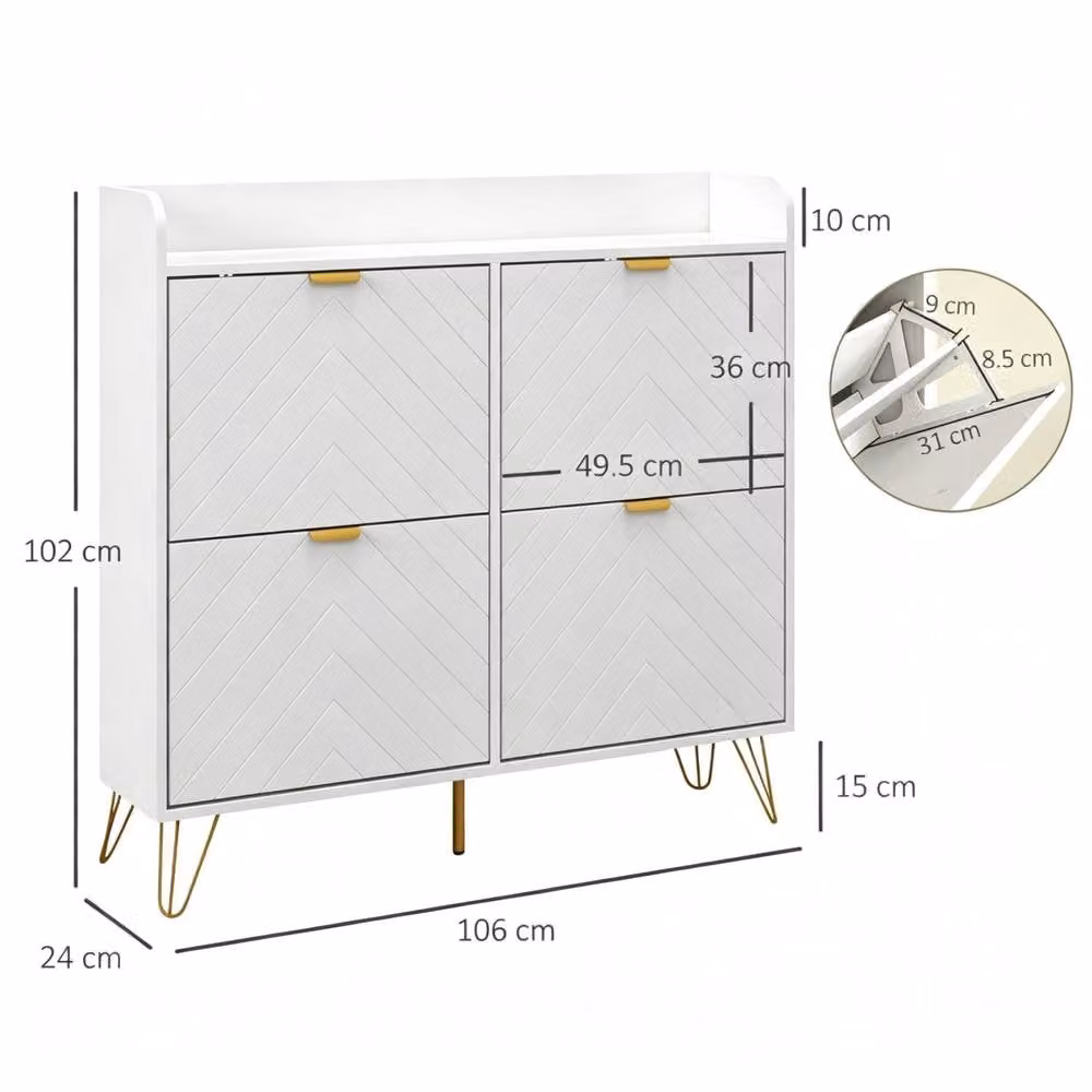 STILVORA Modern White Shoe Cabinet with 4 Tilting Compartments and Metal Legs – 2