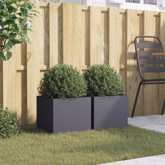 Berkfield Home Steel Planter Tub Set, 2 Pieces, Anthracite, W: 32 cm, D: 30 cm, H: 29 cm