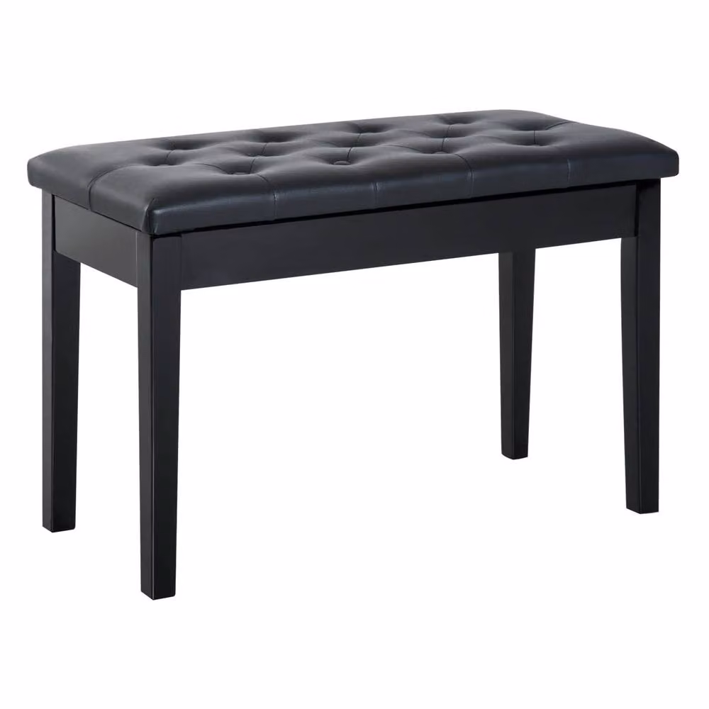 Wyld Haus Milara Black Faux Leather Piano Bench with Diamond Tufted Storage Seat W/D/H: 76 x 50 x 36 cm – 2