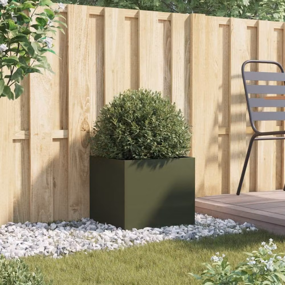 Berkfield Home Steel Planter Tub, Green, W: 42 cm, D: 40 cm, H: 39 cm – 3