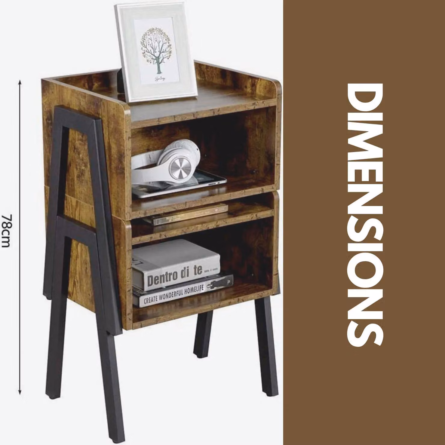 Rafaelo Mobilia Set of 2 Rustic Stackable Bedside Tables in Brown and Black – 5