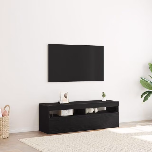 Berkfield Home Modern TV Cabinet in Black Oak with LED, W/D/H: 120 x 35 x 40 cm – 1