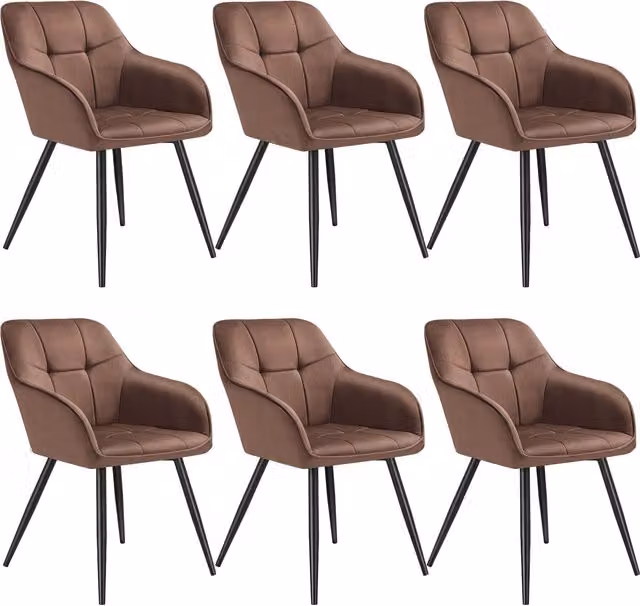 tectake Marilyn Set of 6 Dining Chairs with Velvet-Look Fabric and Geometric Pattern in Brown and Black – 7