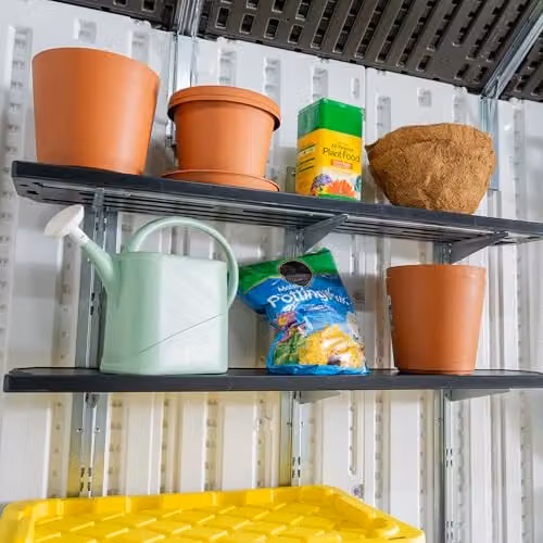 Rowlinson Suncast Wall Mounted Garden Shelving Kit with Adjustable Plastic Shelves, W/D/H: 126.0 x 30.0 x 25.0 cm – 2