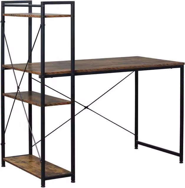 Rolipo Reversible Computer Desk in Brown with Adjustable Storage Shelves, W: 120 cm, D: 64 cm – 1
