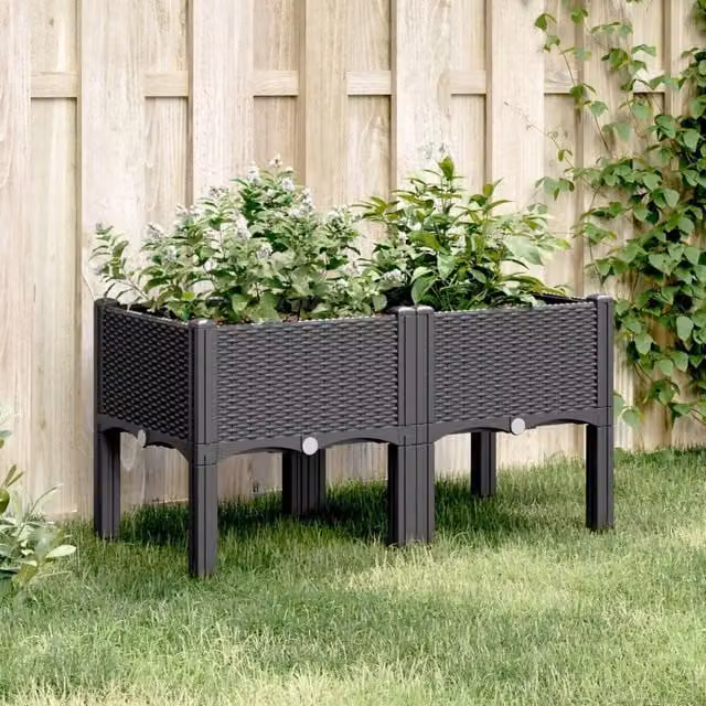 Berkfield Home Garden Planter with Legs in Black Plastic, W/D/H: 80 x 40 x 42 cm