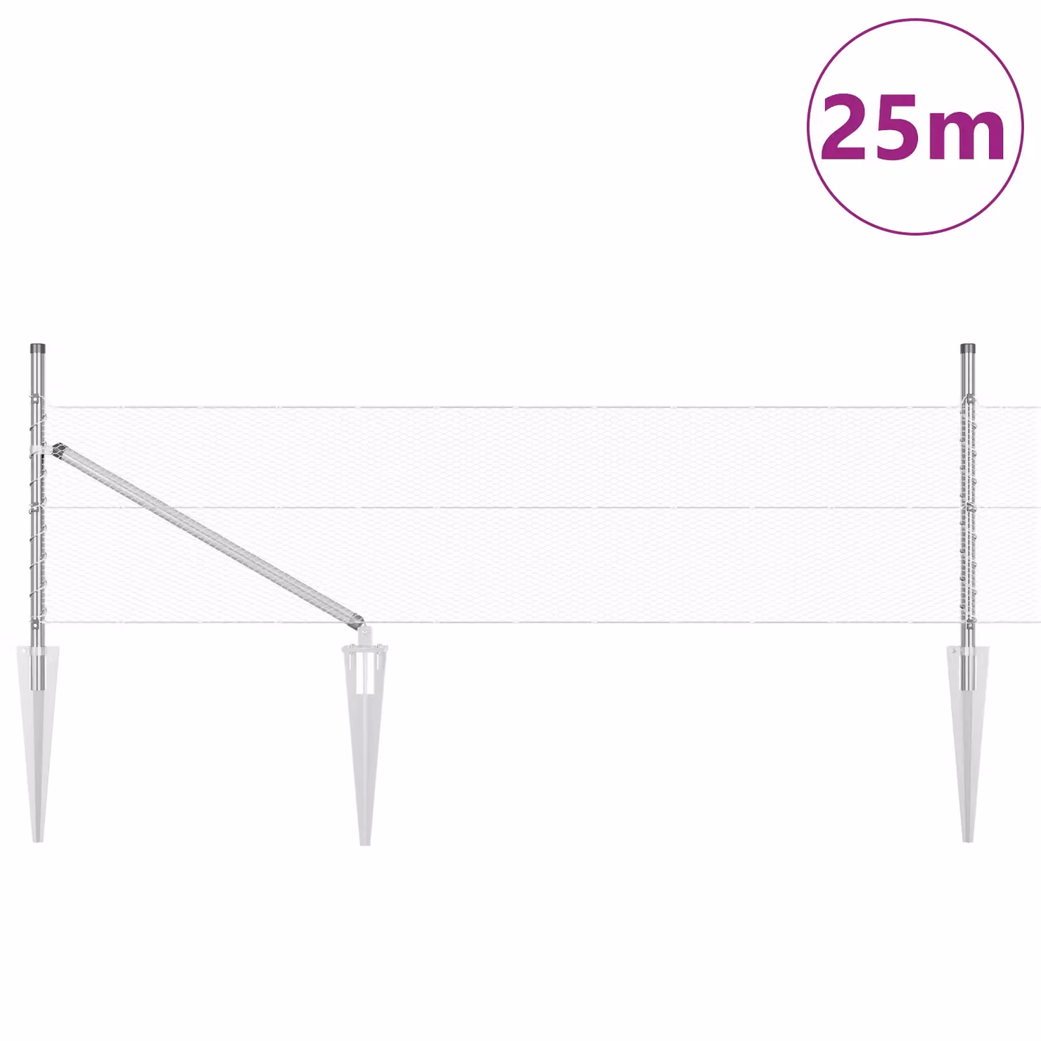 Berkfield Home Galvanised Steel Round Fencing Set of 2, Silver, Length: 25 m, Width: 0.5 m – 2