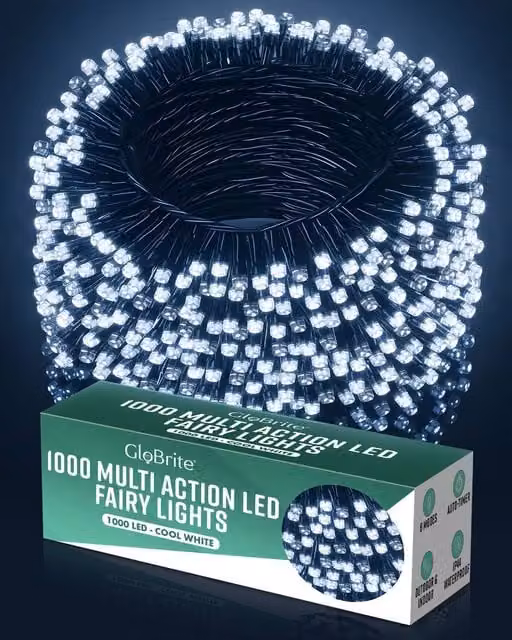Globrite 1000 LED Cool White Fairy String Lights with Remote Control and Timer for Christmas Decoration – 1
