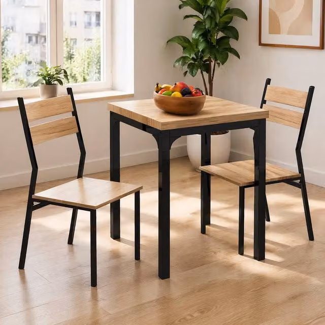 STILVORA Compact Modern Dining Set with Square Table and Four Chairs in Light Oak and Black