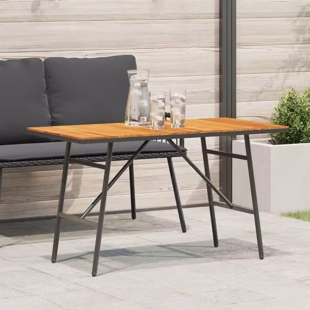 Berkfield Home Modern Dining Table in Brown Solid Acacia Wood with Black Metal Accents, W/D/H: 110 x 55 x 62 cm – 1