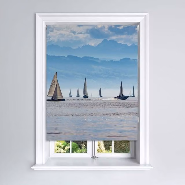 Lister Cartwright Scenic Sailing Nautical Design Blackout Roller Blinds, Petrol and Multicolour, W: 120 cm, H: 160 cm