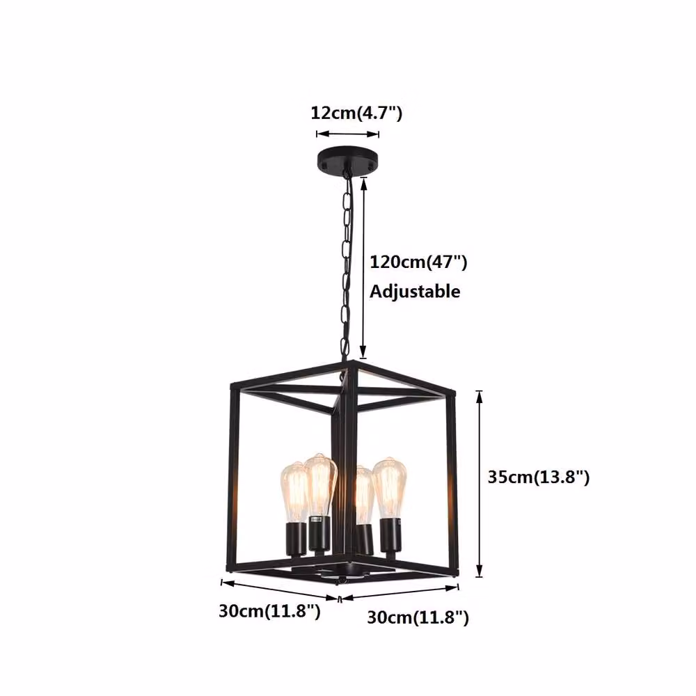 NIVOR 4-Light Industrial Metal Cage Lantern Pendant Light in Black – 2