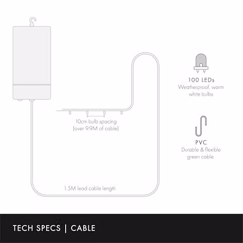 Lights4fun 100 Warm White LED Battery Operated String Fairy Lights on Green Cable – 3