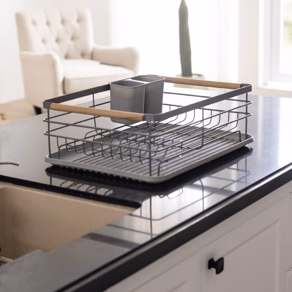 Living and Home Metal Kitchen Dish Drainer Rack Organizer with Removable Drip Tray and Cutlery Holder in Grey – 2