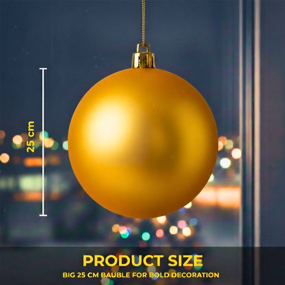 Shatchi Gold Matt Christmas Bauble, 25cm Round Plastic Hanging Ornament – 4