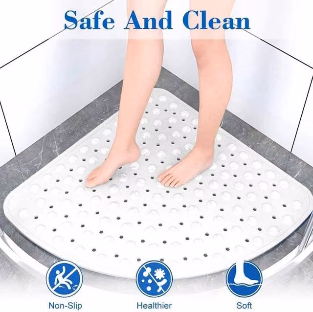 FLAVORA Quadrant Non-Slip Rubber Corner Shower Mat, White, W: 180 cm, D: 180 cm