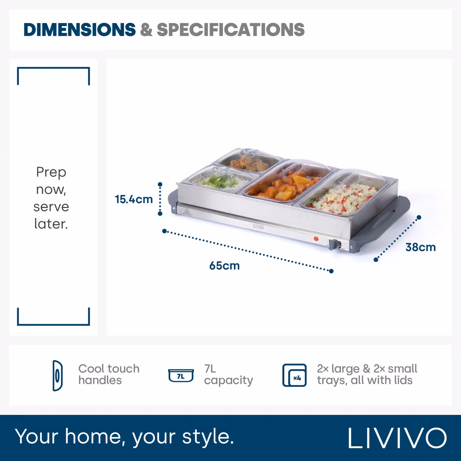 LIVIVO Electric Buffet Server and Plate Warmer with 4 Trays and Lids in Metallic Silver – 5
