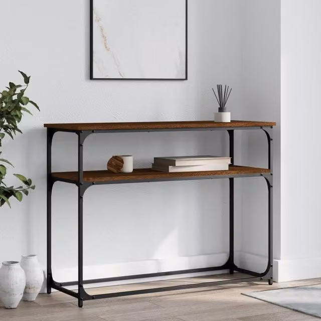 Berkfield Home Industrial Style Console Table in Brown Oak, W/D/H: 100 x 35.5 x 75 cm – 1