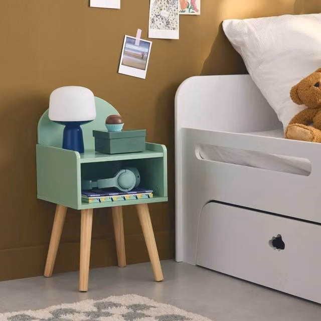 sweeek Retro Pine Wood Bedside Table in Green, W/D/H: 35 x 30 x 55.6 cm