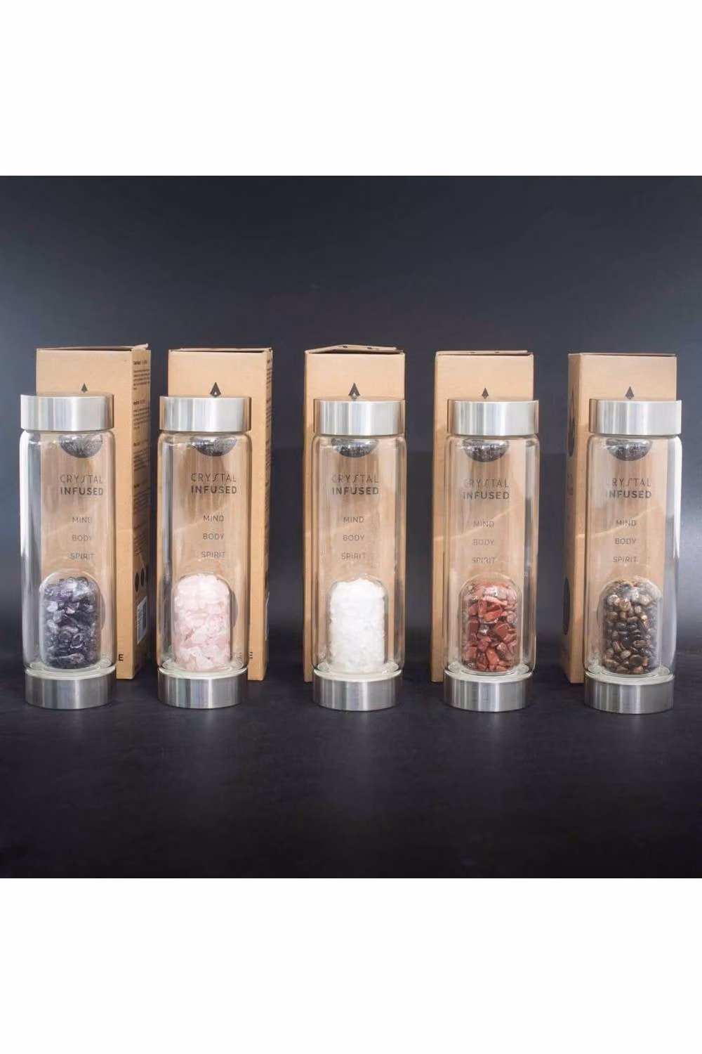 KDMD Silver Rose Quartz Crystal Infused Glass Water Bottle – 3