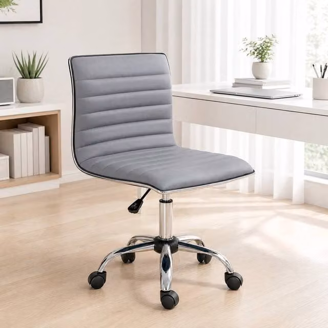 STILVORA Grey Faux Leather Modern Swivel Office Chair with Castors, W/D/H: 43 x 46 x 55 cm (Seat Height: 43 cm, Total Height: 120 cm) – 1