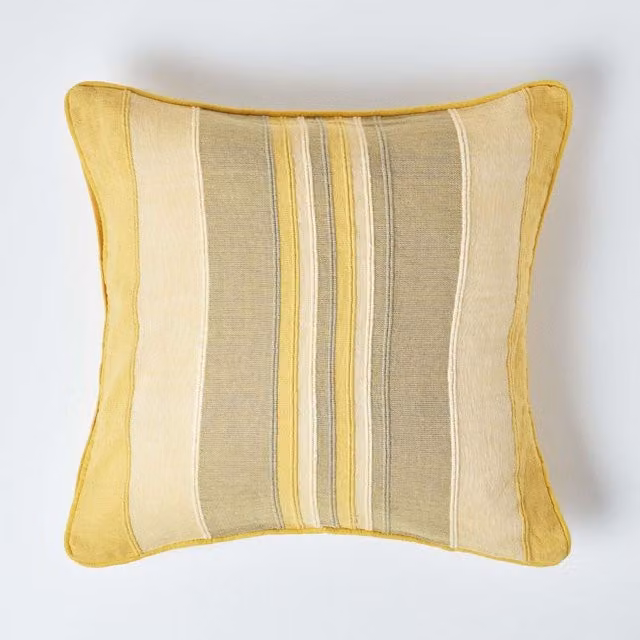 Homescapes Morocco Cotton Striped Cushion Cover, Yellow, W: 60 cm x H: 60 cm