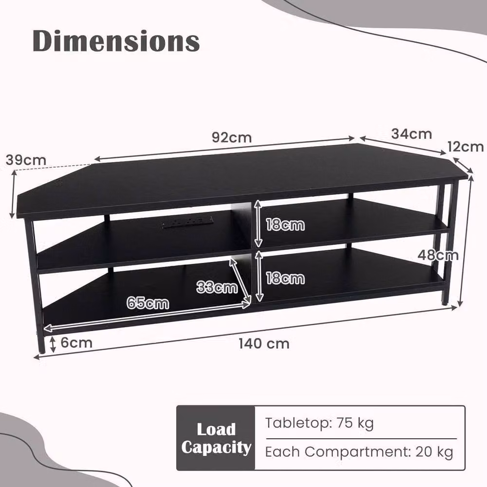 NESTLUNE Modern Black Metal Corner TV Stand with Media Compartments W/D: 100 x 15 cm – 2