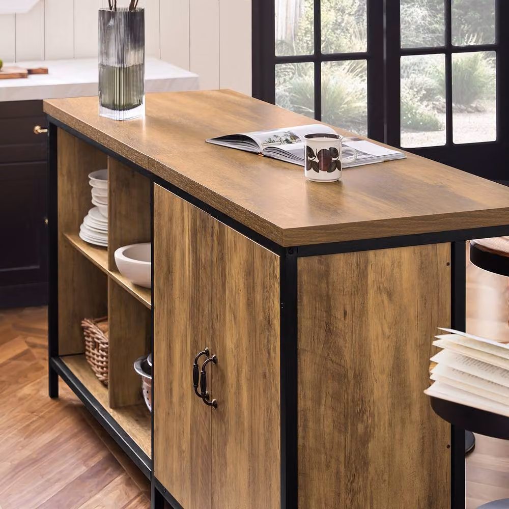 SoBuy Industrial Style Mobile Kitchen Island in Brown with Wood-Effect MDF Top – 2