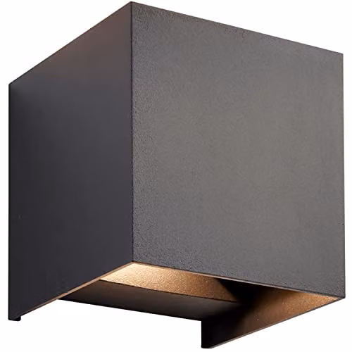 Loops Twin Outdoor Cube Wall Light in Matt Black Aluminium with Transparent Glass, IP44 Rated, Dimmable CCT LED Up and Down Lamp