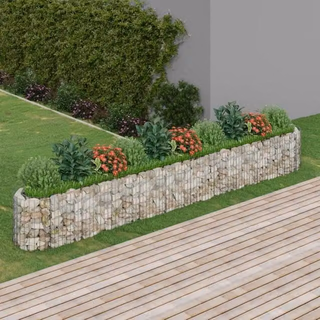 Berkfield Home Silver Galvanised Steel Gabion Raised Bed, W: 400 cm, D: 50 cm, H: 50 cm