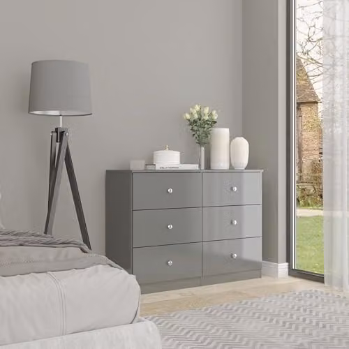 Seconique Denver 6 Drawer Chest in Grey Gloss, H 110 x W 80 x D 36 cm – 1
