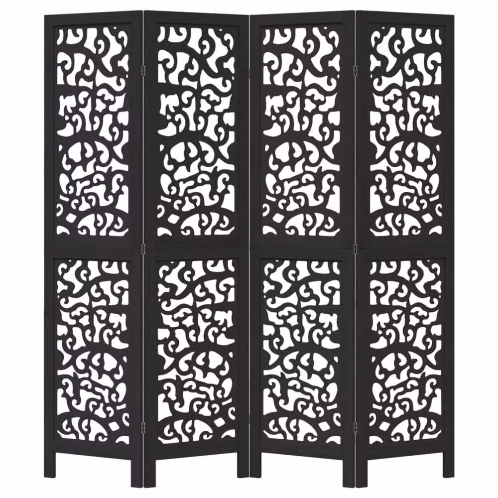 Berkfield Home 4-Panel Black Solid Paulownia Wood Room Divider – 3