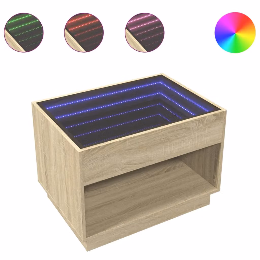 Berkfield Home Infinity LED Coffee Table in Sonoma Oak Brown, W/D/H: 70 x 50 x 50 cm – 2