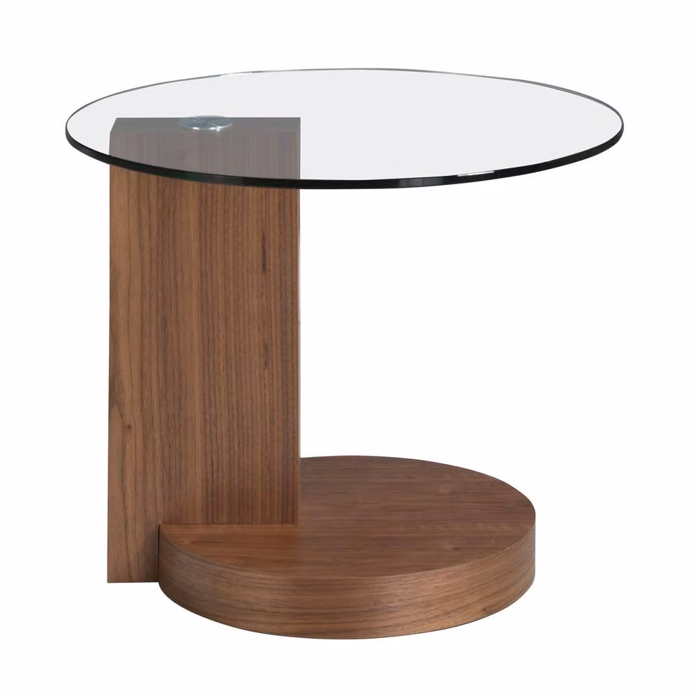 Angel Cerda Round Tempered Glass Side Table in Walnut Brown, W: 60 cm, D: 48 cm – 2