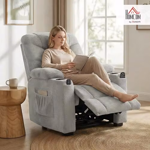 HOMCOM Grey Fabric Electric Massage Recliner Armchair with Heat, Vibration, USB Port and Memory Function – 2