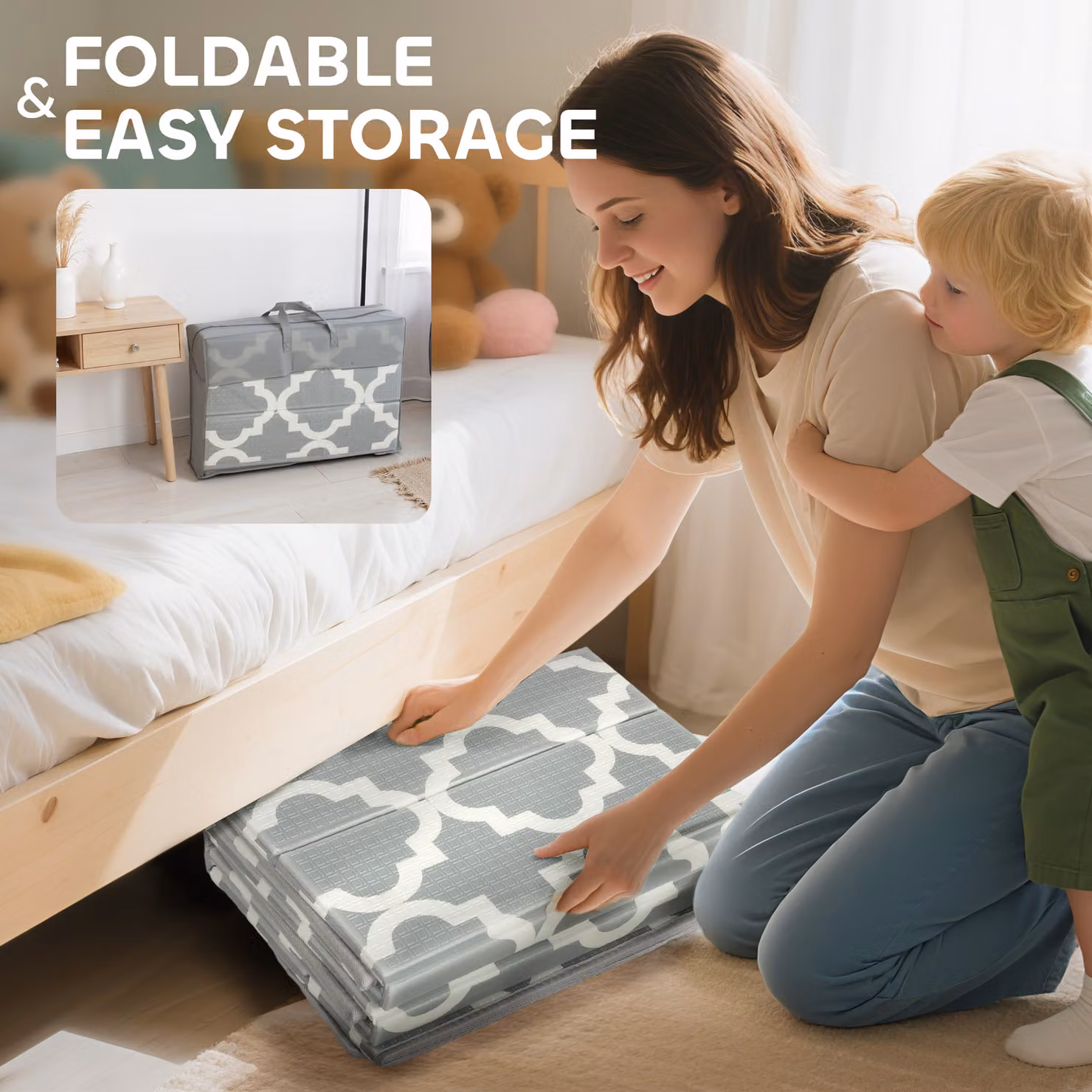 AIYAPLAY Foldable Reversible Foam Baby Play Mat and Playpen in Grey Diamond and Traffic Theme – 4