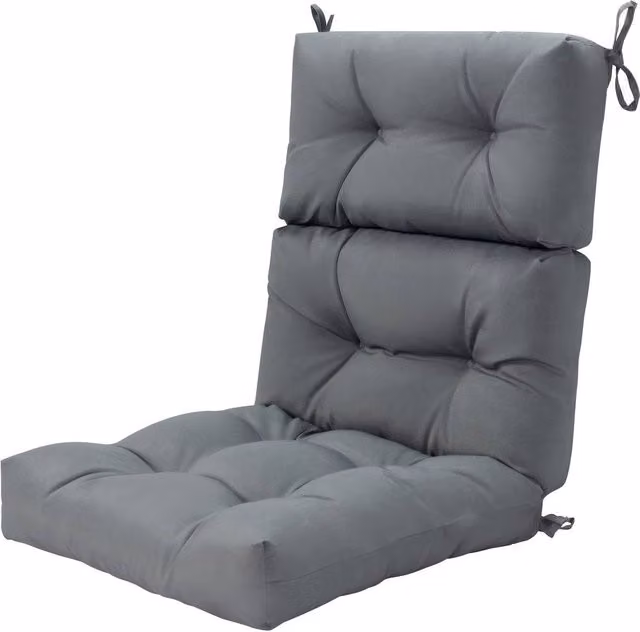 Gymax High Back Patio Chair Seat Pads with Non-slip Rope Belts in Grey