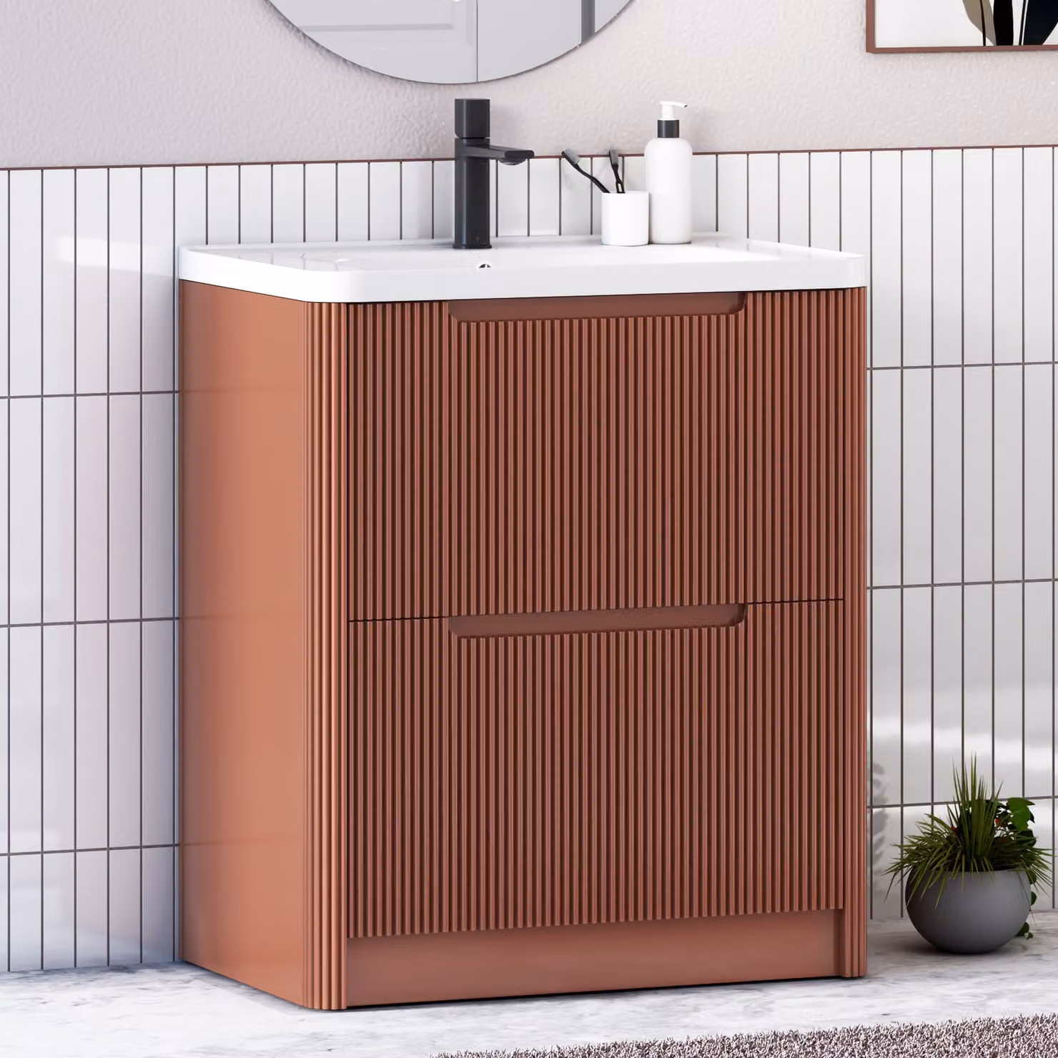 Royal Bathrooms Avenza Terracotta Clay Floor Standing 2 Drawer Vanity Unit with Ceramic Basin