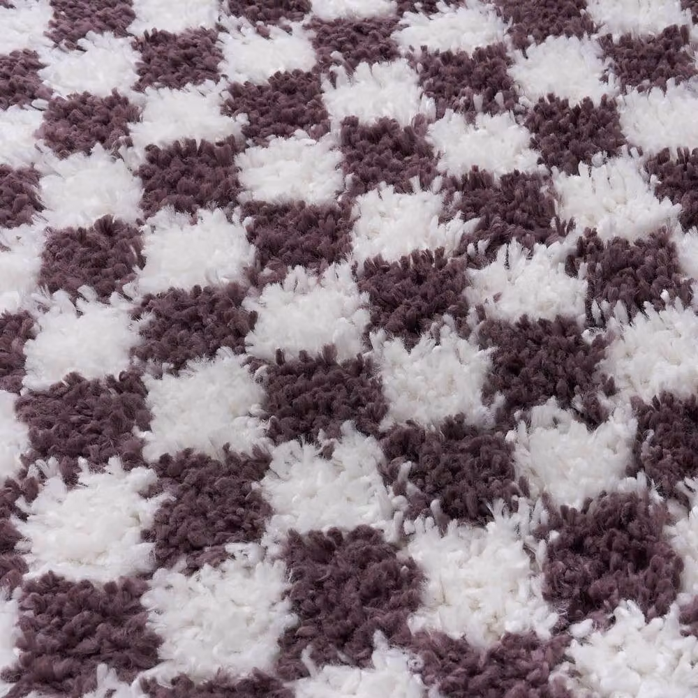 THE RUGS Moodi Purple Chequered Shaggy High Pile Living Room Rug, W: 120 cm, L: 170 cm – 4