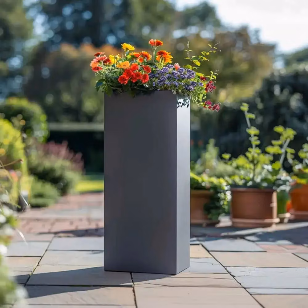 Access Garden Products Tall Square Galvanised Steel Planter in Matte Grey, Height: 100 cm – 5