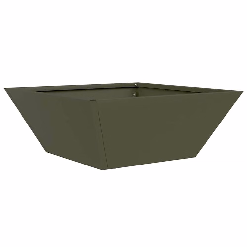 Berkfield Home Green Garden Bowl Planters, 5 Piece Set in Olive Green Steel, W/D/H: 40 x 40 x 15 cm – 5