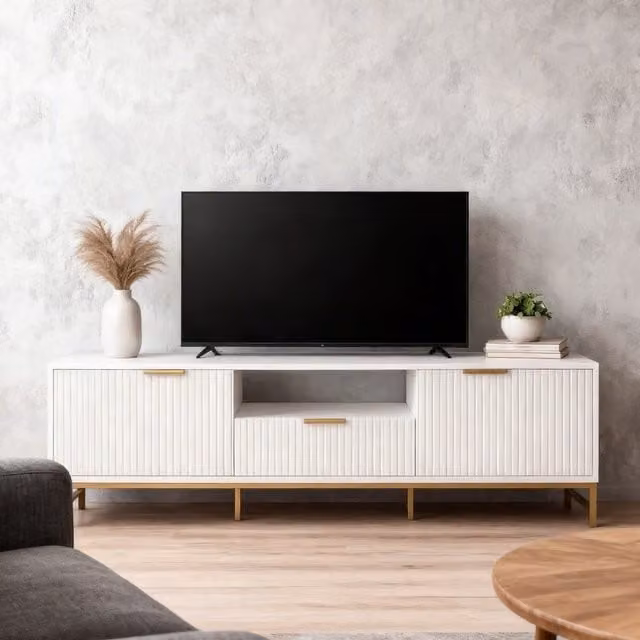 Furniture One Modern White TV Cabinet with 1 Drawer and 2 Doors
