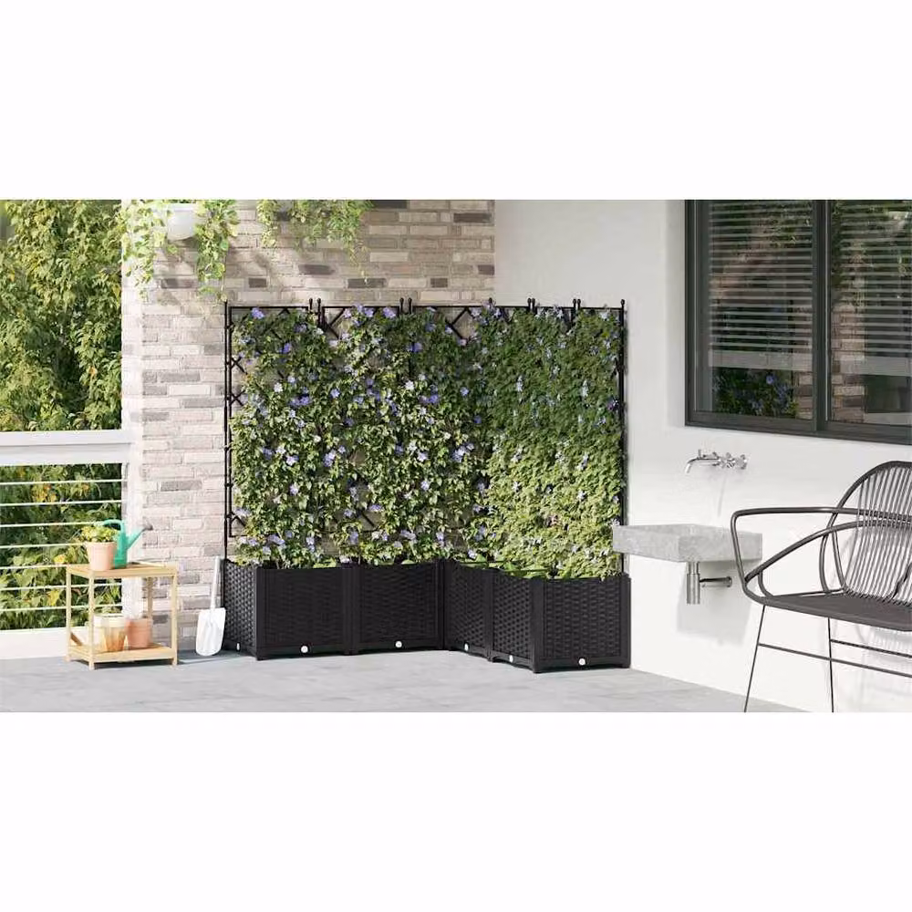 Berkfield Home Green Garden Planter with Trellis, 5 Pieces, Black, W/D/H: 120 x 120 x 143 cm – 4