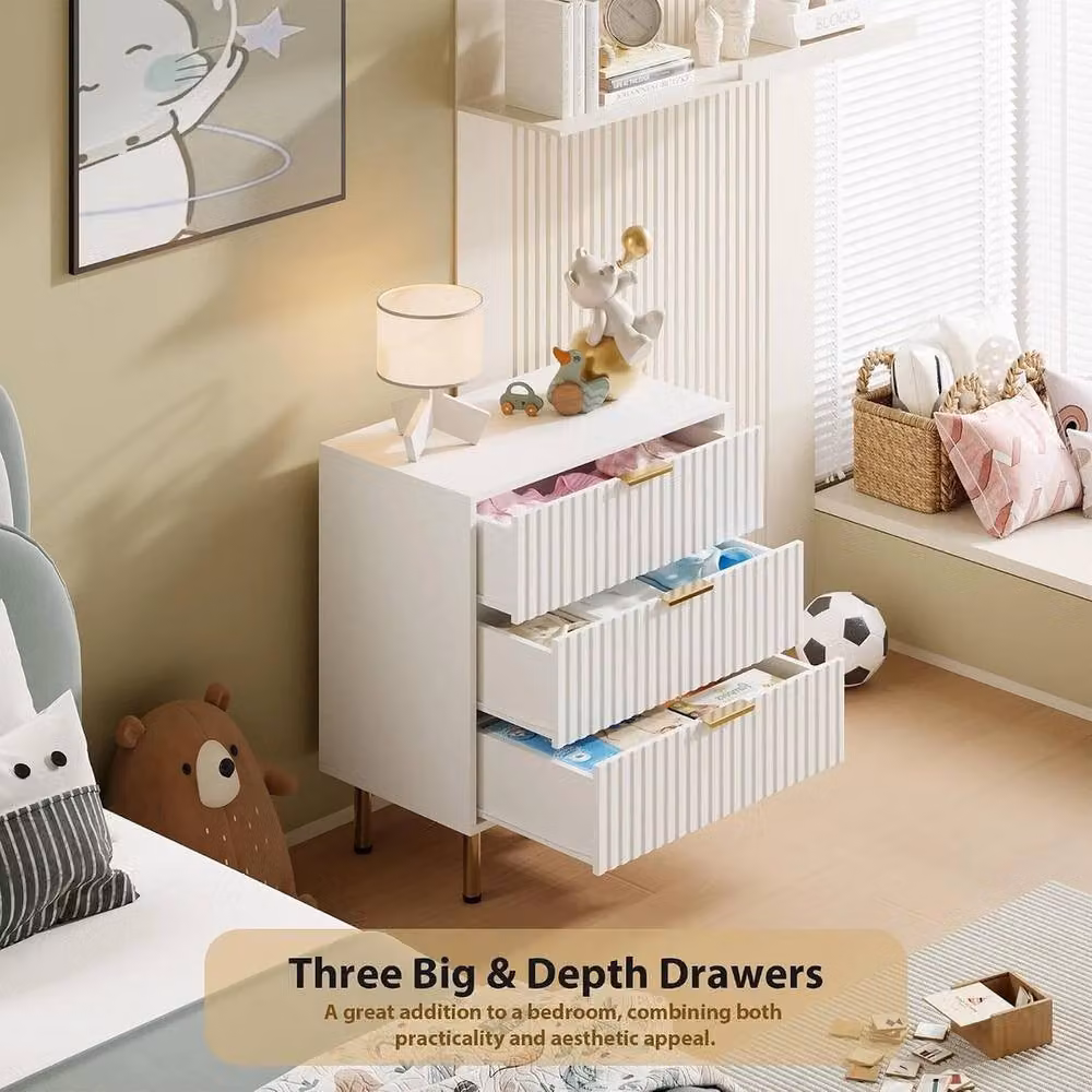 VOGREX 3 Drawer Bedside Table and End Table in White – 2