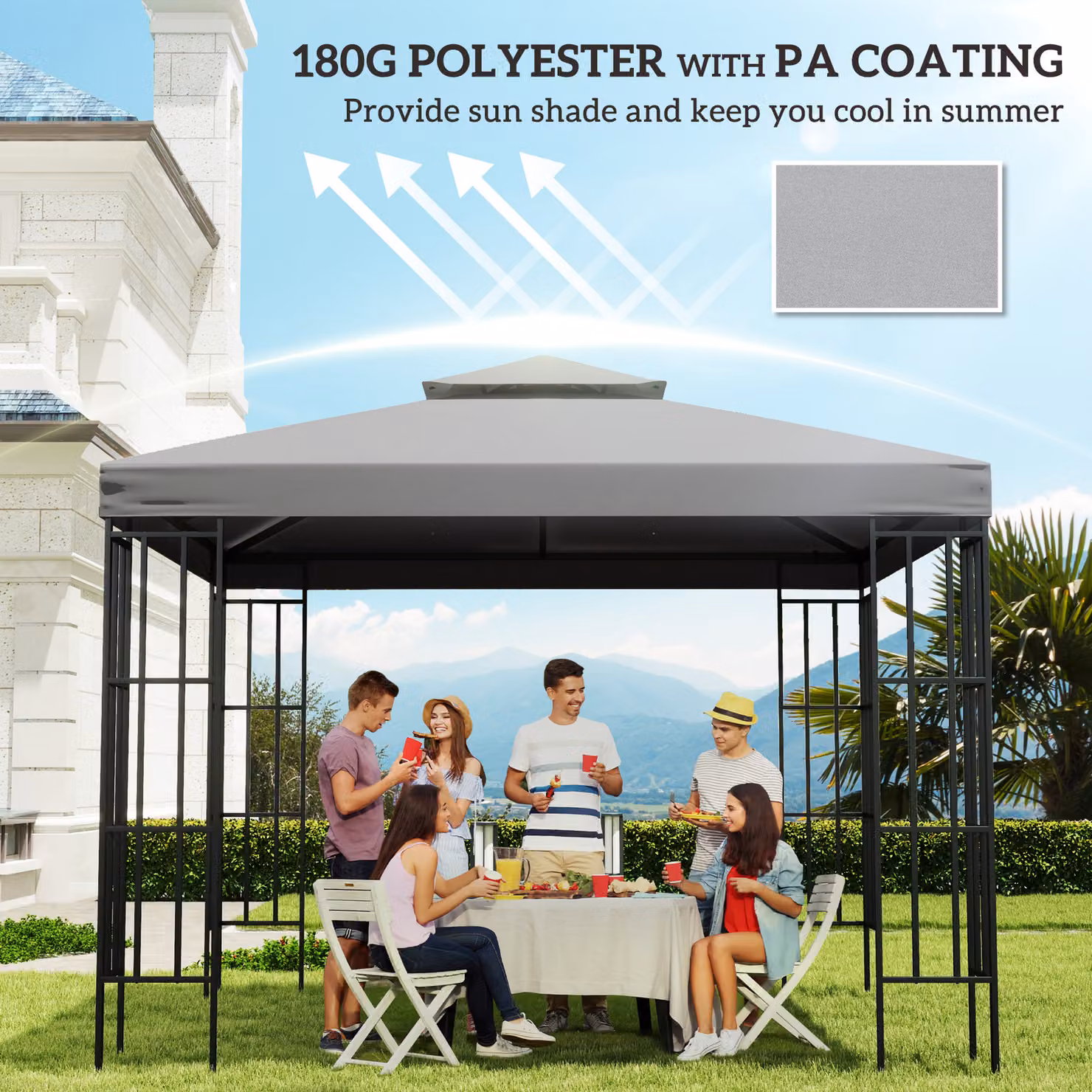 Outsunny Replacement Gazebo Canopy Roof Top Cover, Light Grey, 3 x 3 m – 5